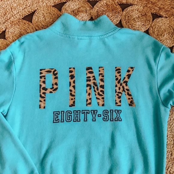 PINK Victoria's Secret Tops - VS PINK Turquoise and Leopard print zip SWEATSHIRT